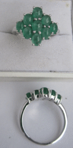 Shah Gems Women's Natural Emerald <b>Ring</b> <b>925</b> Sterling <b>Silver</b> Geometric Pattern Cut Platinum Jewelry Rhodium Plating Fine Setting - Product Image 1