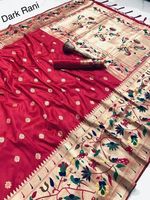 Saree en soie Pure et douce, brochet tissé or Original, Design bordure, Blouse unie, Zari bordure, créateur, vêtements de mariage