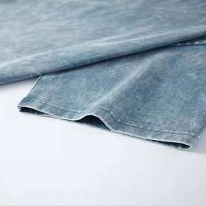 T-shirt pour homme en coton surdimensionné vintage lavé imprimé uni délavé à l'acide avec logo brodé - Product Image 2