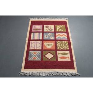 พรมขนาด 2.8x3.8 ฟุต, พรมตุรกีโบราณ, พรมขนสัตว์สีเบจขอบแดง - Product Image 5