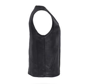 Chaleco de cuero negro con cuello en V para hombre al por mayor Premium transpirable con 4 bolsillos exteriores con cremallera diseño formal OEM a granel - Product Image 2