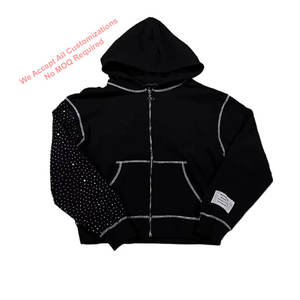 Sweat à capuche unisexe pour homme et femme, personnalisé, brodé, avec strass, en polaire, surdimensionné, respirant, anti-rétrécissement, fermeture éclair, uni, teinture unie, hiver - Product Image 1