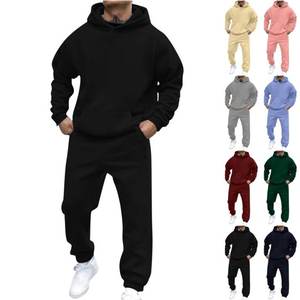 Automne hiver deux pièces ensemble hommes et femmes décontracté polaire chaud solide surdimensionné à capuche survêtement à manches longues Sport à capuche costume - Product Image 1