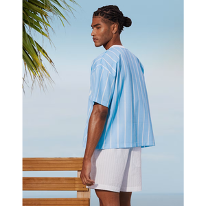 Camisetas de Jursey con rayas azules para hombre, calidad de exportación, cantidad a granel personalizable, mayorista de camisetas OEM/ODM de Bangladesh - Product Image 2