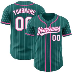 Pakistán ropa deportiva industria personalizada verde azulado blanco rayas Rosa auténtica camiseta de béisbol - Product Image 1