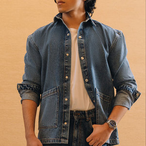 Meilleure vente 100% coton chemise décontractée en jean pour hommes texte personnalisé imprimé conception d'usine de haute qualité - Product Image 6