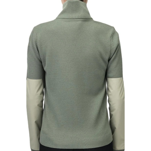 Chaqueta Híbrida de Punto Verde Salvia para Mujer, Cierre Completo, Panel Frontal Acolchado, Cálida, Elástica, Manga Larga, Estilo Moderno para Exteriores - Product Image 4