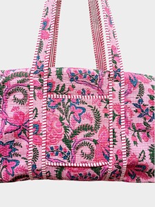 Bolsa de Viaje de Gran Capacidad, Tipo Weekender, de Pana con Estampado Floral Rosa - Product Image 5
