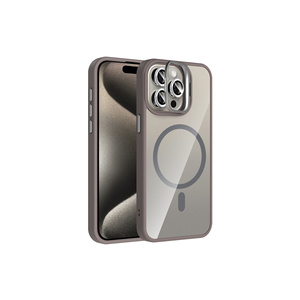Coque en silicone premium compatible MagSafe pour iPhone 15 Pro Max avec support intégré et protection d'objectif d'appareil photo Style Ins Plus - Product Image 3