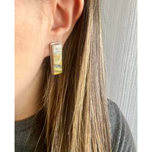 Boucles d'oreilles pendantes géométriques en argent sterling avec pierres de jaspe abeille - Product Image 2