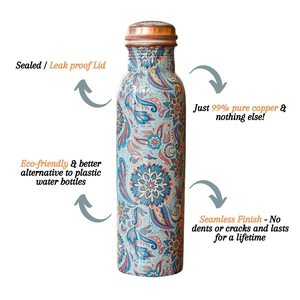 Botella de Cobre con Estampado Meenakari para Oficina y Hogar, Botella Ayurvédica de Cobre, Diseño de Botella de Agua de Cobre Puro, a Prueba de Fugas - Product Image 6