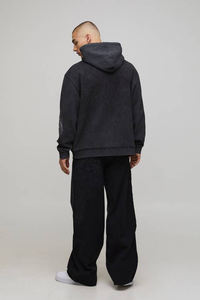 Sudadera con Capucha de Diseño Moderno, Calidad Premium, Lavado Ácido Negro, Estampado, Corte Regular, 100% Algodón, Dobladillo y Puños Acanalados, Ropa Casual para Hombre - Product Image 2