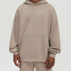 Sweat-shirts à capuche unis à épaules tombantes en coton 100% personnalisés, surdimensionnés, sans cordon, pour hommes - Product Image 4