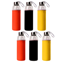 Bouteilles d'eau en verre borosilicate givré avec logo personnalisé, couvercle en métal et manchon en silicone, conteneur transparent de 500 ml