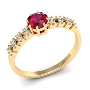Anillo de Compromiso de Oro Sólido de 14K con Rubí Redondo de 0.5 Quilates y Diamantes, Joyería Personalizada para Mujer, Fabricante REYES - Product Image 2