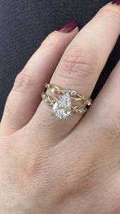 Anillo de doble banda con formas de Rama, anillo de compromiso de propuesta de diamante cultivado en laboratorio de corte de pera de 2.01CT, regalo de boda de oro sólido de 14K para amantes - Product Image 4