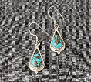 Blue <b>Copper</b> Turquoise 925 Sterling Silver Teardrop Earrings Handmade Pear Stone Earrings <b>Gift</b> <b>for</b> <b>Her</b> Factory Wholesale Jewelry - Product Image 2