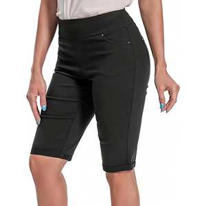 Capris de talla pequeña con cintura natural, silueta recta, cómodos, estilo casual de trabajo, con detalle de remaches en el dobladillo tipo bermuda 5 - Product Image 2