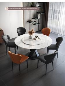 Juego <span class=keywords><strong>de</strong></span> Mesa <span class=keywords><strong>de</strong></span> Comedor Redonda Convertible <span class=keywords><strong>de</strong></span> Piedra Sinterizada con 6 Sillas, Plato Giratorio Lazy Susan, Base <span class=keywords><strong>de</strong></span> Acero al Carbono, para Comedor Familiar Grande - Product Image 3