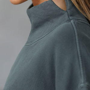 OEM Custom Brand Women's Winter Long Pullover Sport Gym Hoodie Retro Oversized Sweatshirt Side Split Collar Front Logo Option - Product Image 5