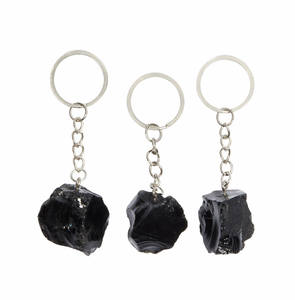 LLavero de cristal de alta calidad, piedra de obsidiana negra cruda, llavero curativo de piedra Natural china, regalo para llave de mujer, venta al por mayor - Product Image 2