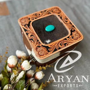 กล่องเครื่องประดับหนังขนแบบซ่อนทำด้วยมือสไตล์ตะวันตกใหม่กล่องเครื่องประดับที่ทำจากหินเทอร์ควอยซ์ - Product Image 1