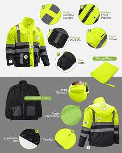 Veste haute visibilité pour hommes, imperméable de sécurité imperméable avec doublure thermique amovible, équipement de pluie haute visibilité - Product Image 6