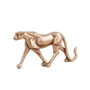 Escultura de alumínio fundido para decoração de casa, tigre, leopardo, gorila, leões, estátua, esculturas de animais grandes com rosa dourada, atacado de fábrica