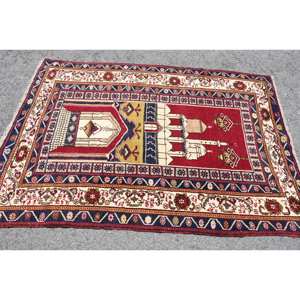 Alfombra Turca Grande Tradicional Roja y Beige de 4.1 x 6.1 pies, de Lana y Piel Sintética, Rectangular, Ecológica, para Comedor, de Látex - Product Image 3