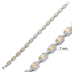 Rectangle Shape Citrine CZ Design Shiny Tennis <b>Bracelet</b> for <b>Women</b> Wholesale 925 <b>Sterling</b> <b>Silver</b> Jewelry - Product Image 2