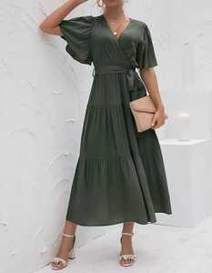 2023 nouveau été dames col en v ample demi manches robe d'été femmes Boho Floral décontracté Maxi robe pour les femmes - Product Image 3