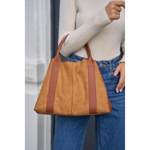 Sac à main et à bandoulière en daim avec détails en cuir rayé - Product Image 1