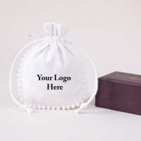 Pochette à cordon blanc personnalisée avec logo promotionnel, emballage rond pour bijoux, sac cadeau avec bordure en pompon