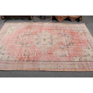 Tapis turc vintage, tapis de 5,2 x 8,2 pieds, tapis en laine rouge et blanc de style sud-ouest - Product Image 3