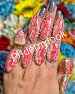 แหวนพลอยโรโดโครไซต์สำหรับสตรีสไตล์โบโฮหินสีชมพูแท้ชุบเงินแท้เครื่องประดับอัญมณีแท้จากธรรมชาติใช้ - Product Image 2