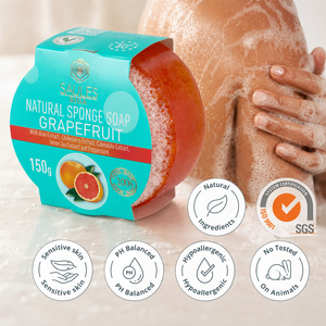 Grapefruit Natural <b>Soap</b> with Sponge Gentle Exfoliating Body <b>Soap</b> with Aloe Calendula Green Tea Aronia Peppermint Extracts SLS - Product Image 2