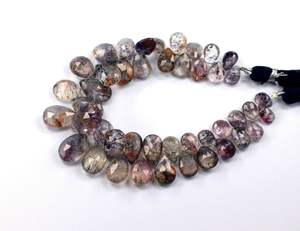 Cuentas naturales en forma de pera facetadas de rutilo Super Seven Amethyst, cuentas de piedra cortadas a mano - Product Image 2