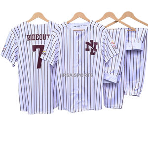 Ensemble de maillot de baseball et de pantalon à col en V personnalisé, respirant, imprimé par sublimation, de haute qualité, unisexe, avec un poids de tissu de 120 g - Product Image 1
