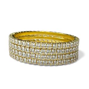 ชุดกำไลทองสองแถวสุดหรูสำหรับเจ้าสาวทันสมัยประดับมุกสีมรกตเคลือบเงางามพร้อมส่ง - Product Image 3