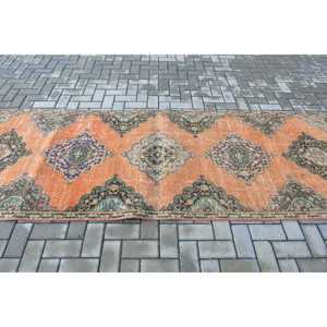 พรมวินเทจขนาด 3.6x10.2 ฟุต, พรมตุรกีแบบ Runner, พรมลายดอกไม้สีส้ม - Product Image 3