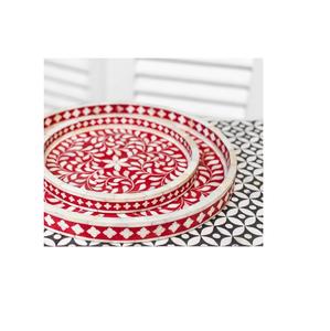 Bandeja Redonda de Hueso de Camello Indio, Decoración India y Bandejas de Madera, Diseño y Acabado Personalizados Disponibles - Product Image 4