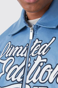 Blouson aviateur en cuir de mouton bleu pour homme, édition limitée, doublure en coton coupe-vent, design court, double glissière - Product Image 5