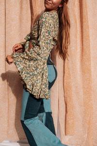 Estilo indio Casual corto Kurtis mujeres gasa Floral impreso manga encaje decoración Natural hasta la rodilla moda niñas - Product Image 2