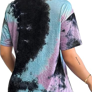 เสื้อยืดมัดย้อมสำหรับผู้หญิงวัยรุ่นหญิงเสื้อยืดสีรุ้งเสื้อแขนสั้นตลกๆฤดูร้อนเสื้อยืดคอกลม - Product Image 2