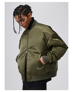 Blouson aviateur en satin surdimensionné noir et olive rétro Streetwear mode vêtements d'extérieur unisexe décontracté léger classique coupe-vent - Product Image 6