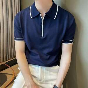 Polo con media cremallera de poliéster para hombre con cuello formal informal de diseño tejido de seda de hielo personalizado - Product Image 2
