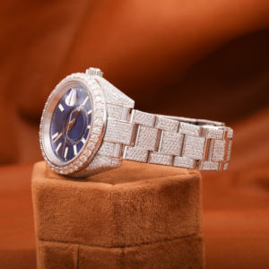 Fully IcedOut Blue Dial VVS Moissanite Monochrome <b>Wrist</b> Watch Featuring Date Blue Roman Dial Top Quality Bling for Trendsetters - Product Image 2