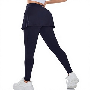 Legging de yoga taille haute bleu marine longueur intégrale avec poches, froncé aux fesses, sans couture, extensible dans les quatre sens, en coton et élasthanne, effet ventre plat, séchage rapide - Product Image 2