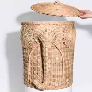 Colourful dino <b>storage</b> <b>hamper</b> basket with lid kids room accessories natural rattan weave baskets - Product Image 2