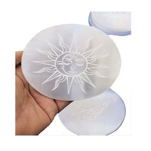 จานรองแก้วหิน Selenite,จานคริสตัลพร้อมแท่นวางสำหรับวางกาแฟสัญลักษณ์รูปดวงอาทิตย์และพระจันทร์ - Product Image 3